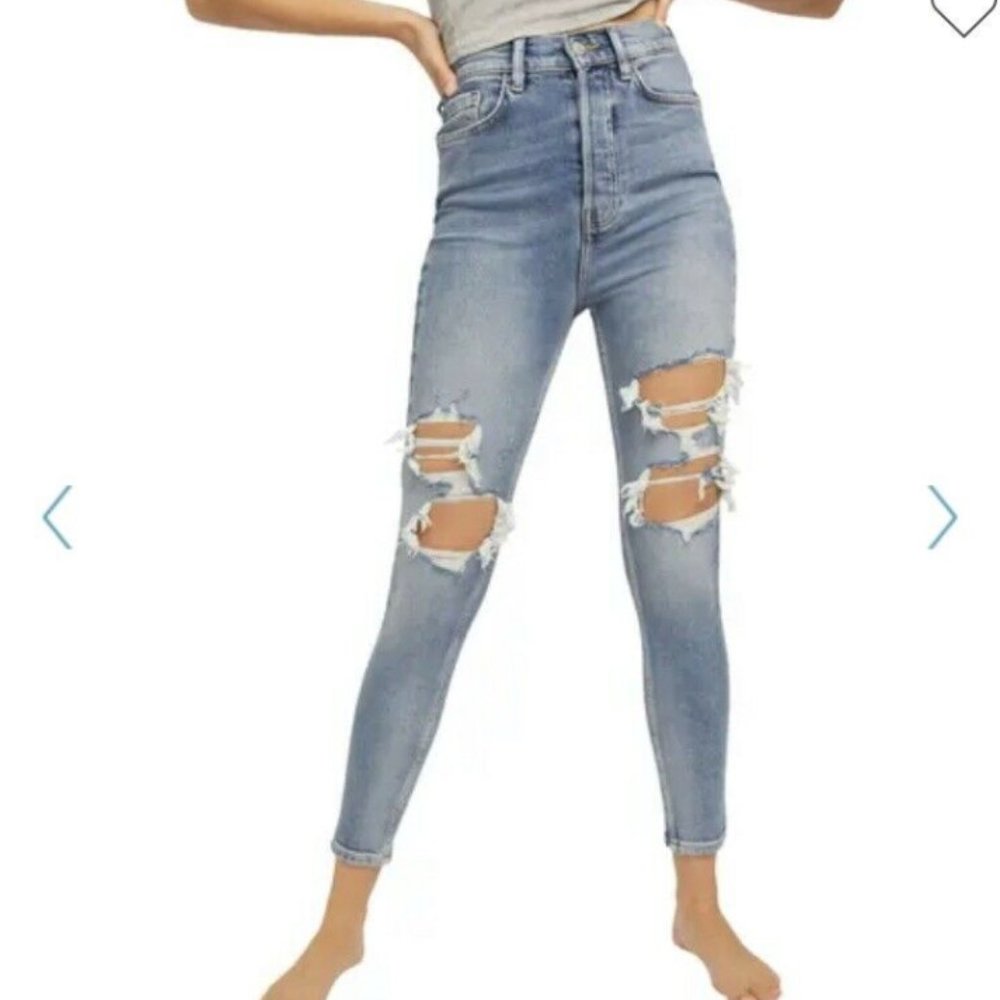 Free People Blue Phoenix Distressed Skinny Jeans Size 26 NEW